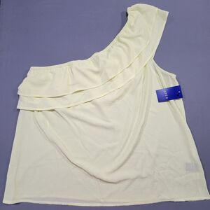 Apt. 9 Yellow Shirt Ruffled One Shoulder Blouse Stretch NEW $30 Women's Size XL